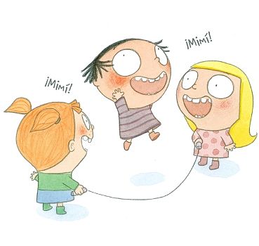 Imagen del cuento Mimí "Tomatito" en el que la protagonista hace nuevas amigas y juega con ellas.